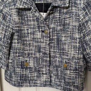 Liz Claiborne Navy and White Tweed Jacket with Gold Buttons